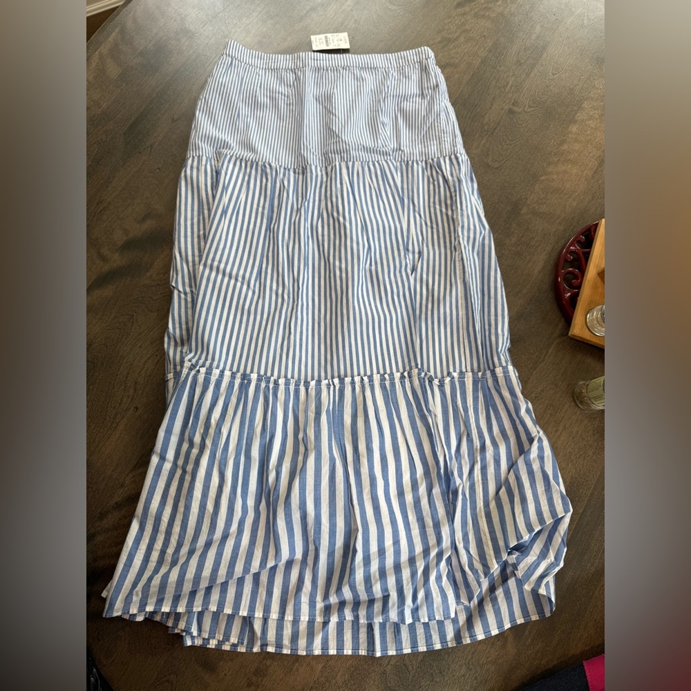 J. Crew Blue and White Tiered Maxi Skirt